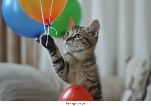 Playful Kitten with Balloons
