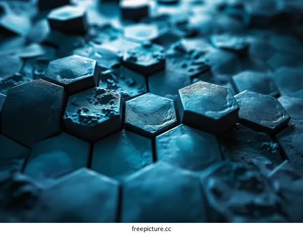 Blue hexagonal tiles with rough surface texture