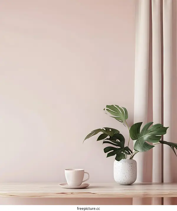 Minimalist Interior Design with Plant and Coffee Cup on Table