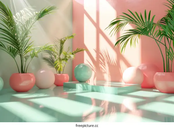 Pastel Room Scene with Plants and Decor