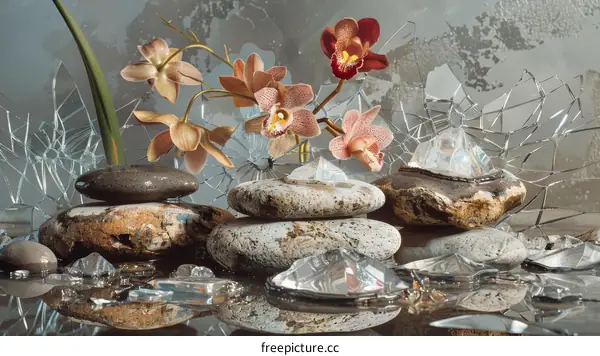 Still life with orchids and stones