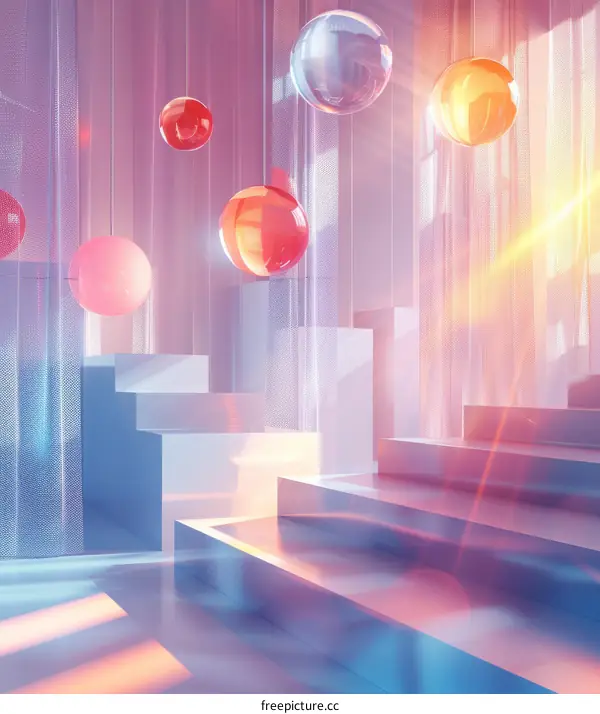 Pastel Pink and Blue 3D Staircase and Sphere Room