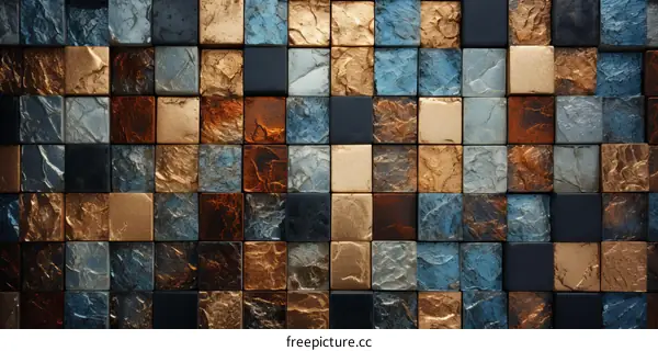 Square Pattern Blue and Brown Mosaic Wall Tiles