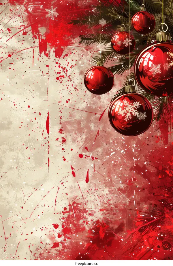 Christmas grunge background with hanging red balls