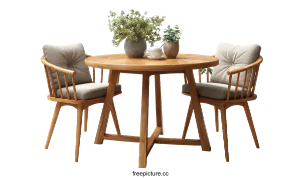 [Transparent Background PNG]Wooden Dining Set with Round Table
