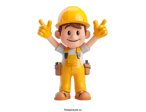 [Transparent Background PNG]3D Construction Worker Giving a Thumbs Up