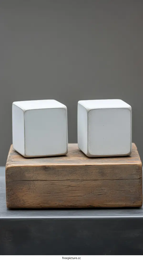 Modern Abstract White Cubes on Wooden Base