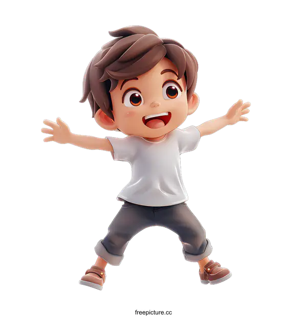 [Transparent Background PNG]Cartoon boy jumping with joy