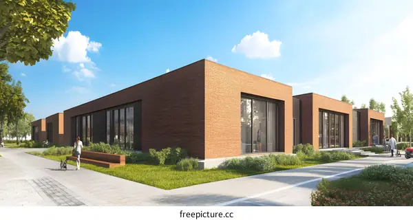 Modern Brick Building With Green Landscaping