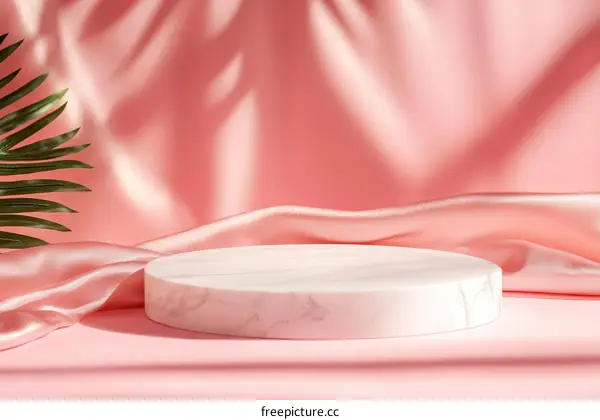Pink Marble Display Podium with Satin Fabric Background