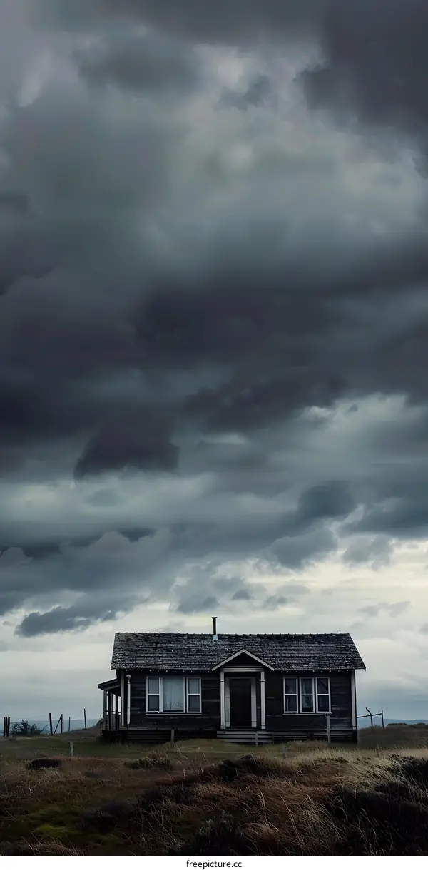 Dark Cloudy Sky Over a Rural House