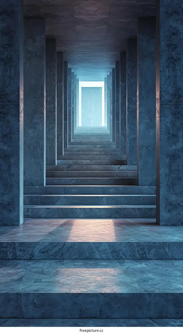 Futuristic Stairs with Light at the End of the Hallway