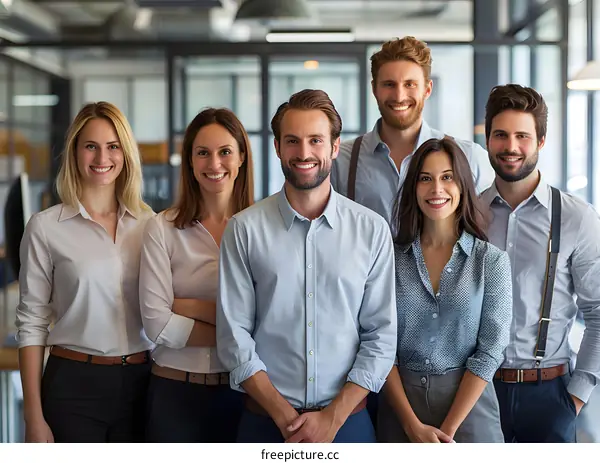 Group of smiling business people standing in an office