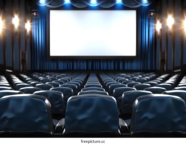 Empty Movie Theater Seats With Blank Screen
