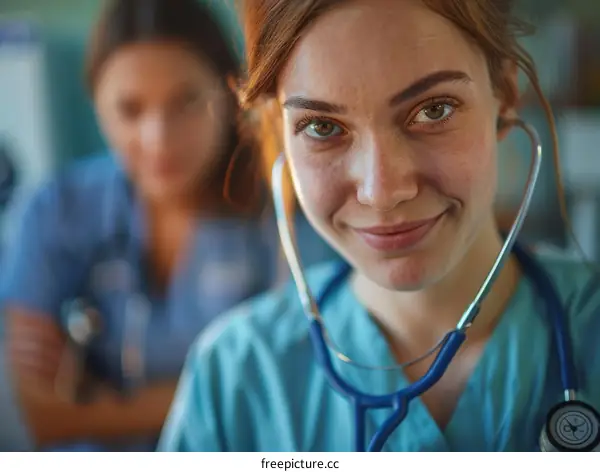 Portrait of a smiling female doctor with a stethoscope around her neck