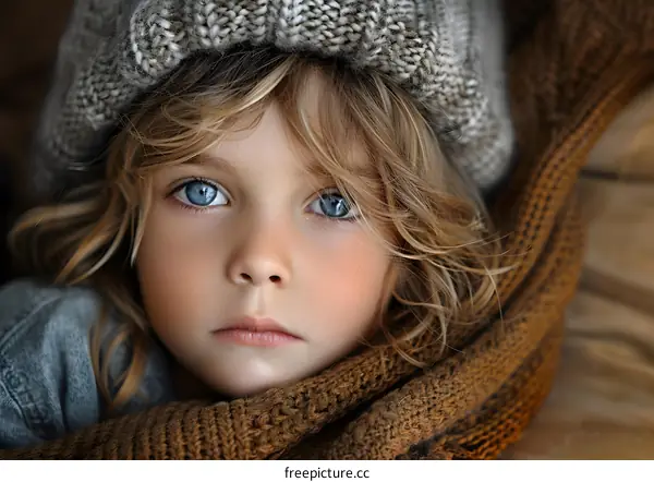 Portrait of a blonde boy with blue eyes