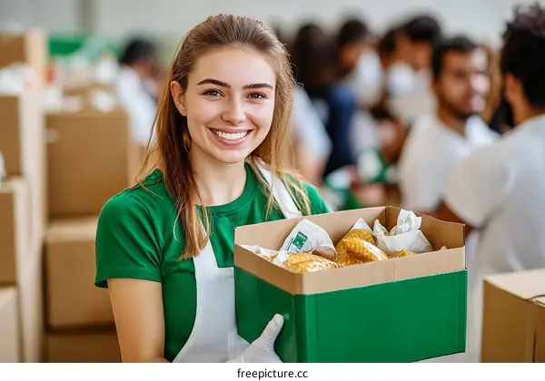 Volunteer Holding Food Donation Box