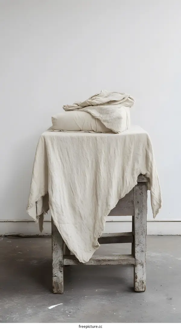 White Linen Fabric On Wooden Table