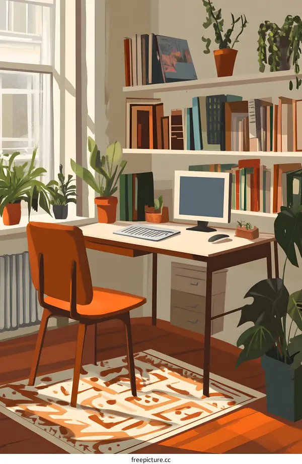 Home Office Illustration With Desk And Chair