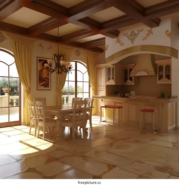 Elegant Tuscan Style Kitchen Dining Room Interior Design
