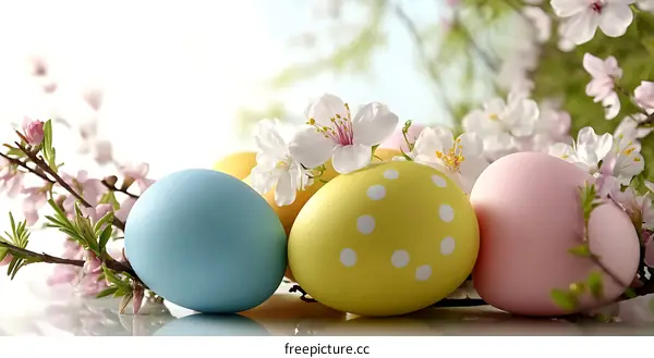 Easter Eggs Decorated with Spring Flowers