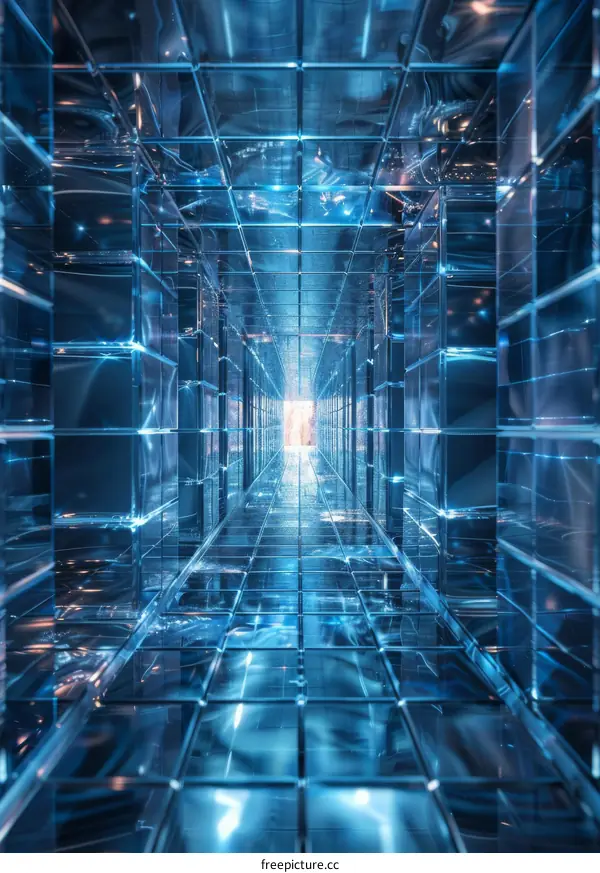 Blue Mirrored Hallway: Futuristic Architecture