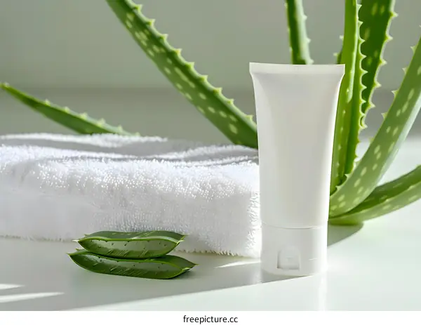 Aloe Vera Cream With Towel And Plant