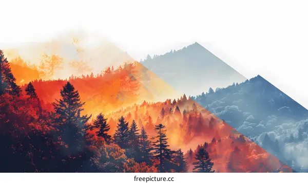 Autumn Forest Mountain Landscape with Diagonal Split