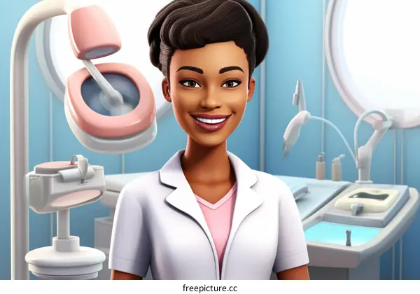 Black female dentist smiling in a dental clinic