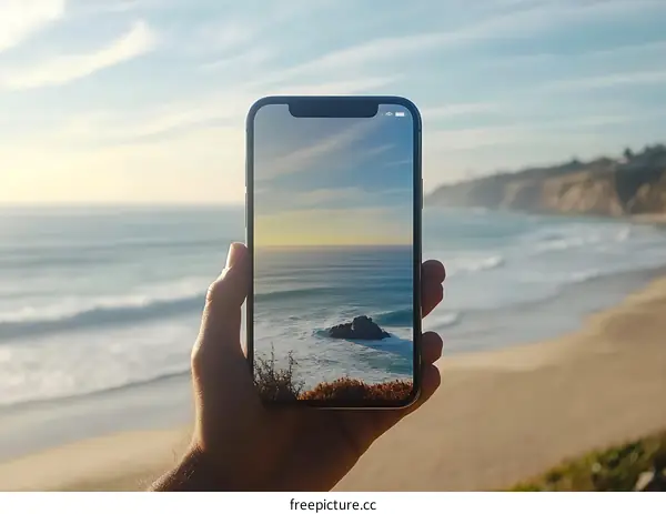 Ocean View Through Smartphone Screen