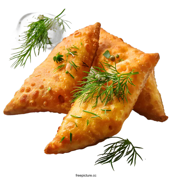 [Transparent Background PNG]Crispy Fried Dumplings with Fresh Dill Garnish