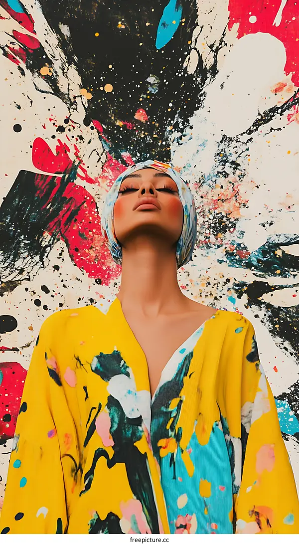 Woman in Yellow Dress with Abstract Background