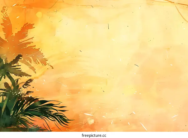 Abstract Watercolor Background with Palm Tree Silhouettes