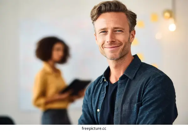 Business Meeting Portrait of a Smiling Caucasian Male