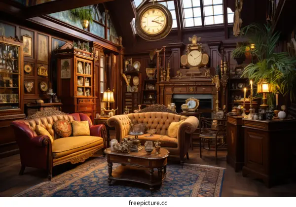 luxurious living room with vintage furniture and decorations