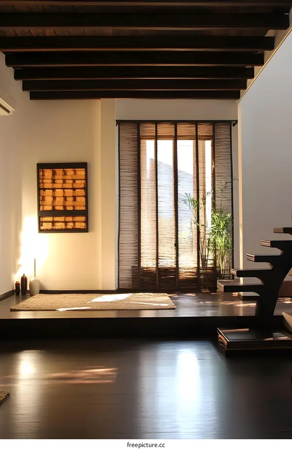 Modern Minimalist Interior Design With Wooden Beams and Natural Light