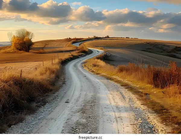 Winding Dirt Road Through Rolling Hills