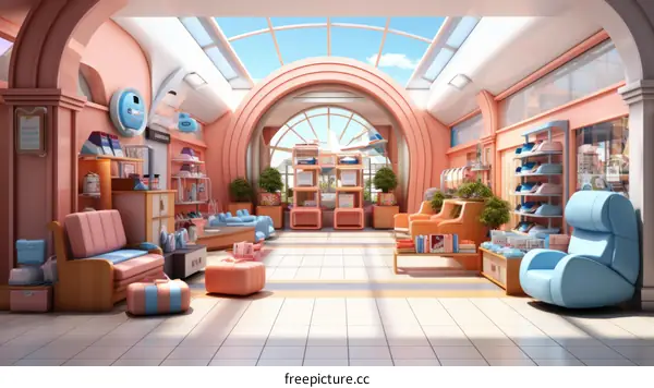 Modern Beauty Salon Interior with Pastel Colors and Large Windows
