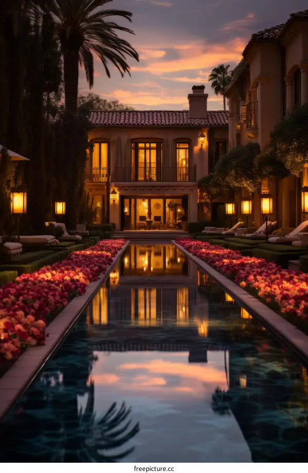 Modern luxury mansion with pool and beautiful garden