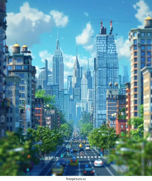 Vibrant Cityscape Illustration with Skyscrapers