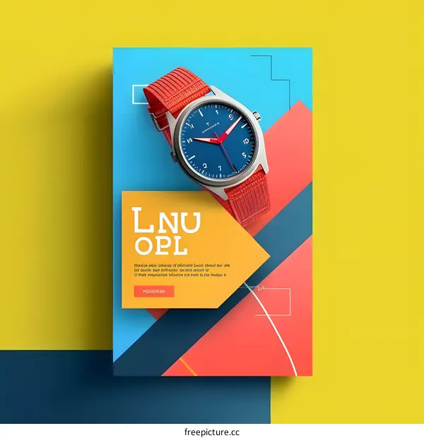 Wristwatch with Red Strap on Colorful Background