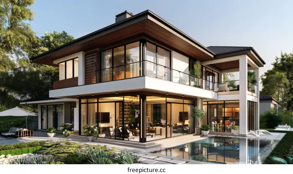 Modern Luxurious House Exterior Design Illustration