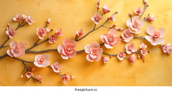Pink flowers on a yellow textured background