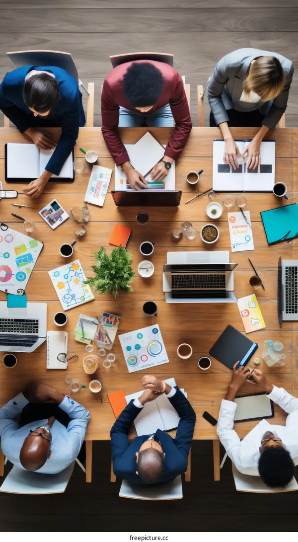 Multiethnic business professionals meeting around a table