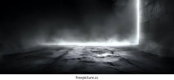Empty Concrete Floor with Glowing Light and Fog