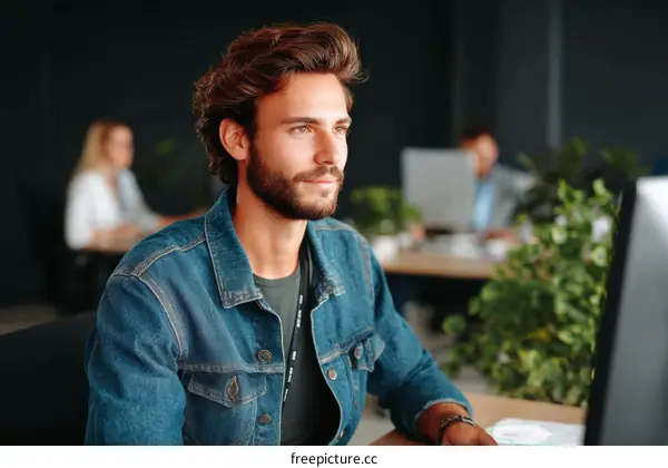 Focused Male Professional in Modern Office