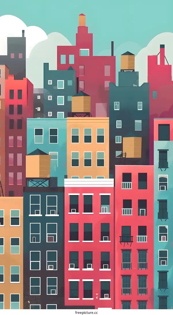 Colorful Cityscape Buildings Illustration