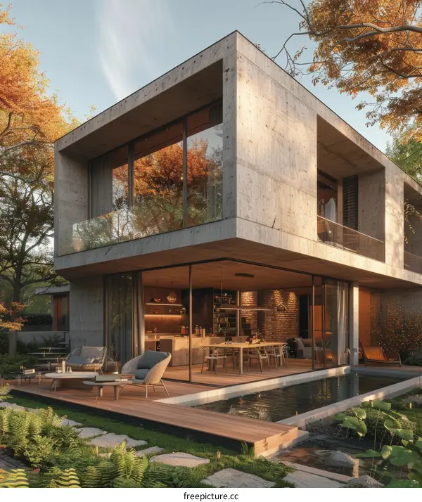 Modern Concrete House with Glass Walls and Pool