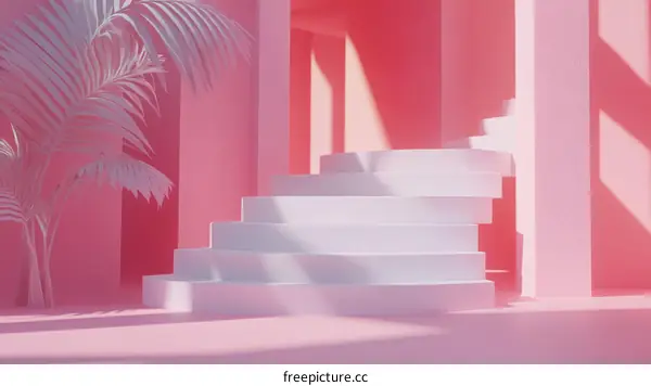 Pink Minimalist Stairway Illustration