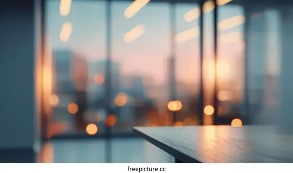 Blurred Cityscape View from a Wooden Table
